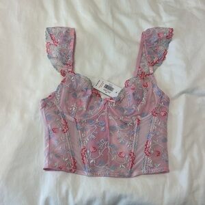 Floral Embroidered Pink Corset Top